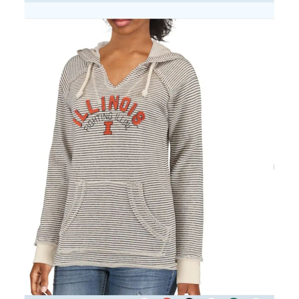 Blue 84 Cream Illinois Fighting Illini Striped French Terry V-Neck Hood-WM-XL